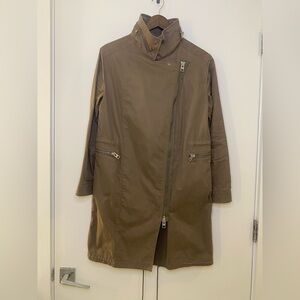 All Saints Military Green Trench Coat Jacket Parka with Hidden Hoodie